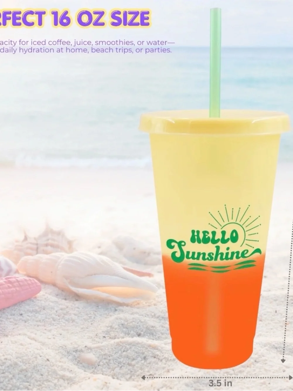 NWT Hello Sunshine Color Changing 16 oz Summer Tumbler w/ Lid & Straw